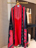 The Kaanch Bandhej — Gaji Silk Suit with Mirror Work-red black front
