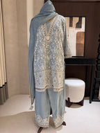 The Awadh Aura — Shimmer Silk Set with Lucknowi Work