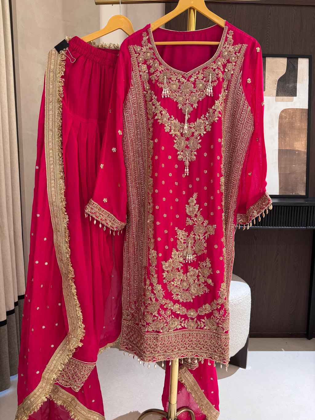 The Farshi Bloom — Satin Organza Set with Zari & Bead Work