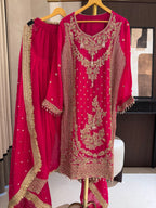 The Farshi Bloom — Satin Organza Set with Zari & Bead Work