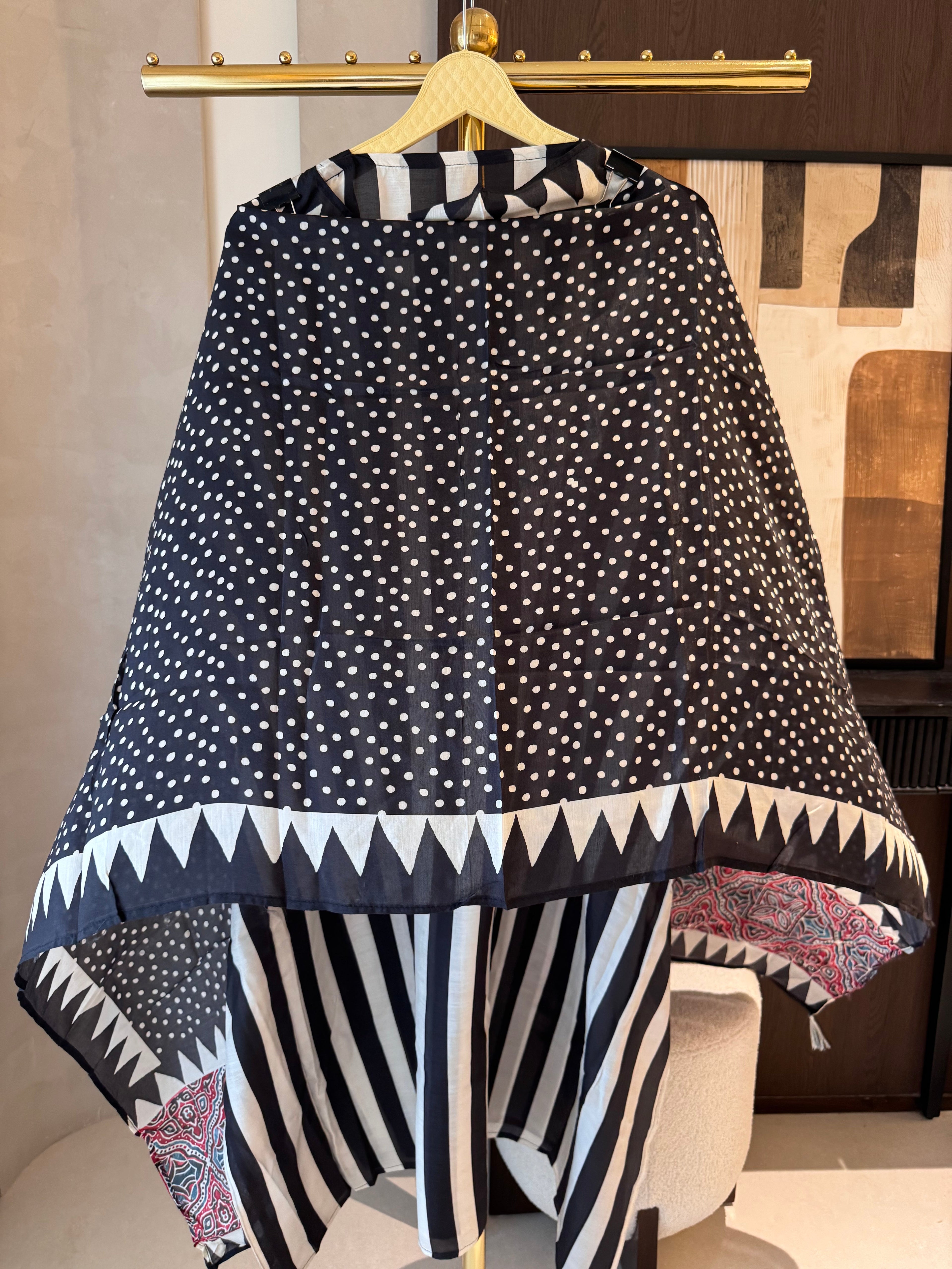 The Cassia Muse — Striped Muslin Suit with Dori Work-black-dupatta