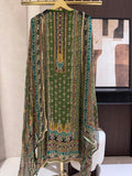 The Hailey Bloom — Chinnon Digital Print Suit with Mirror Work-charcoal black-close up