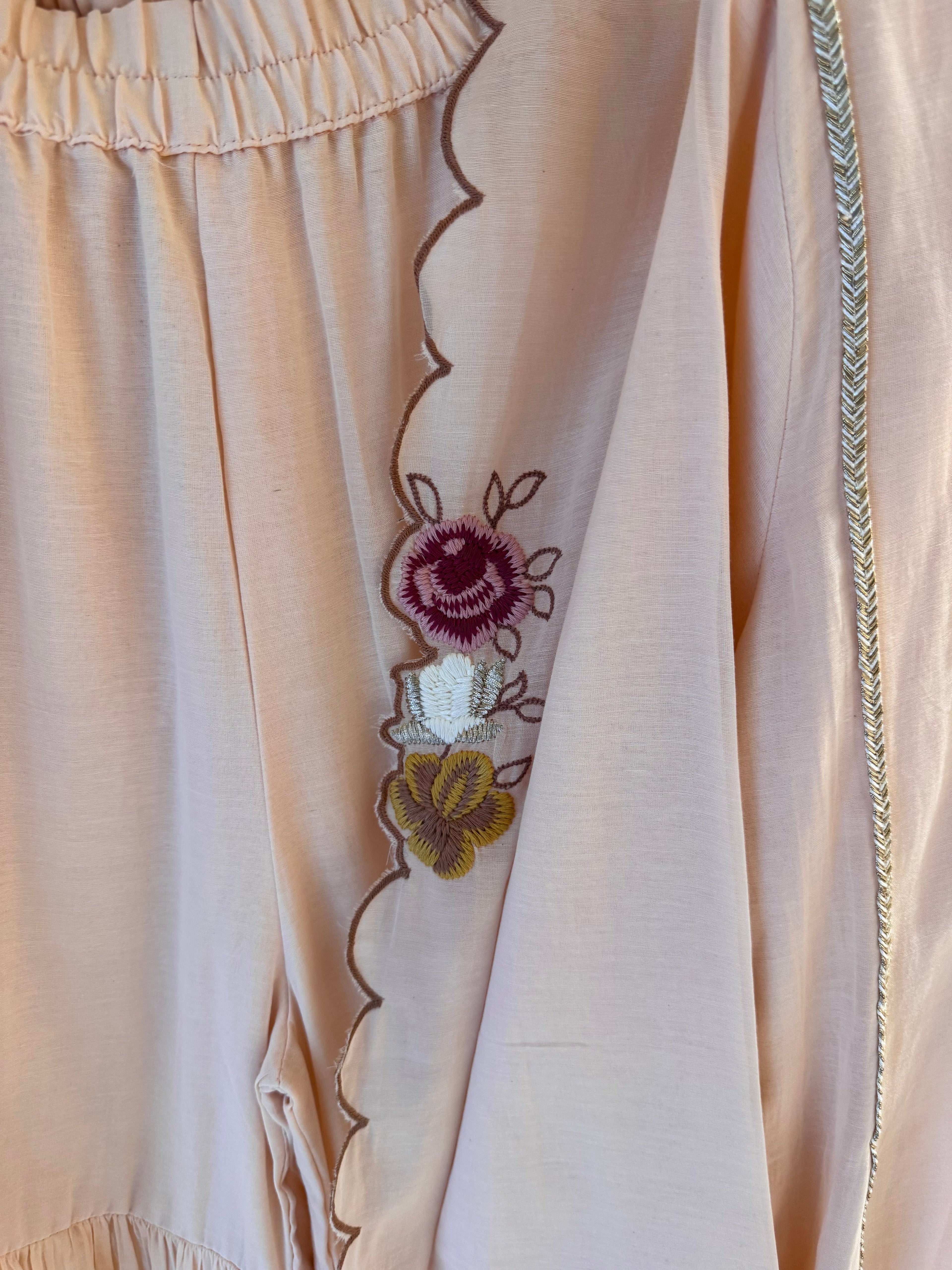 The Rosalie Bloom — Mul Peplum Kameez with Gharara-ivory-dupatta