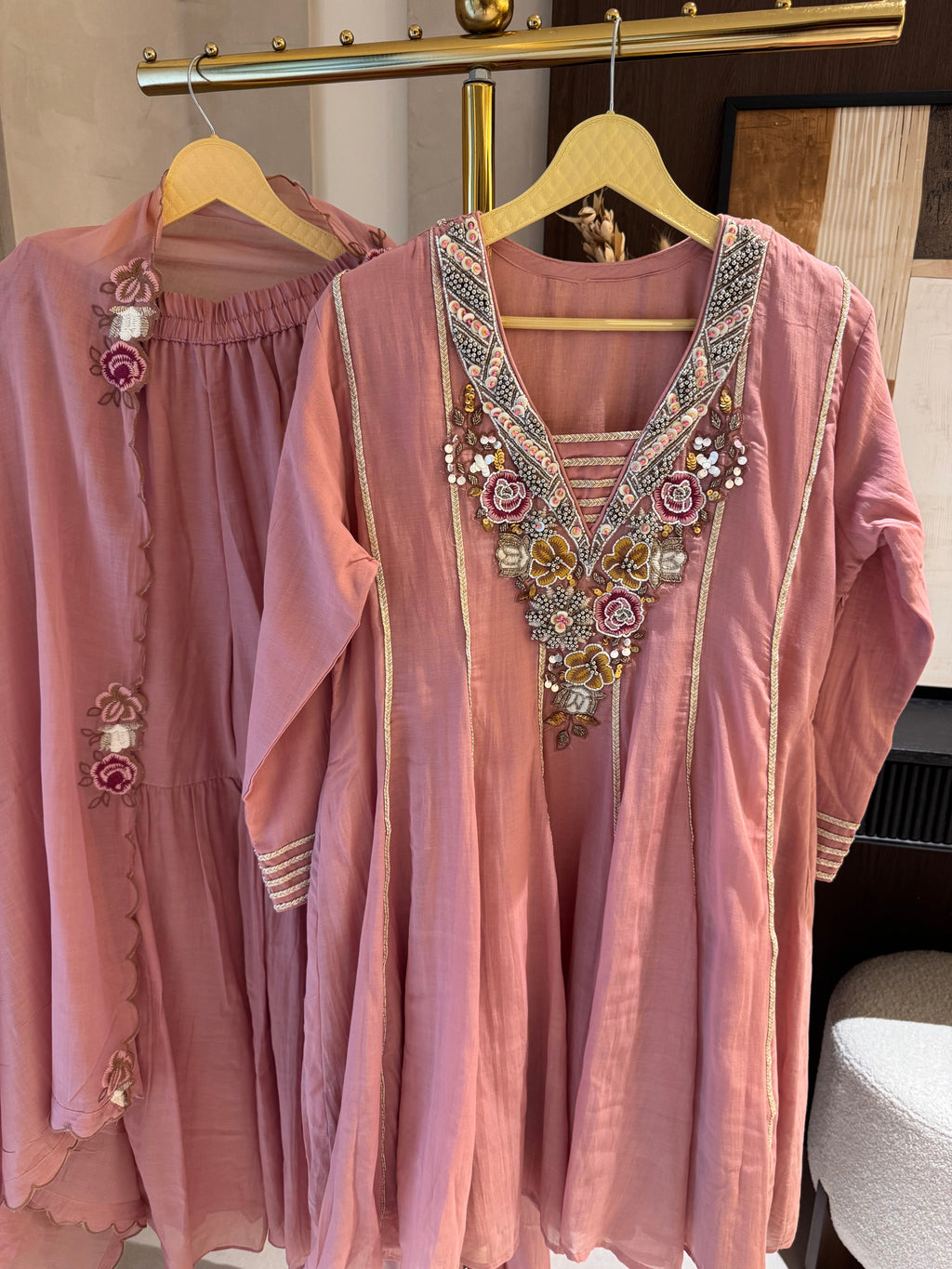 The Rosalie Bloom — Mul Peplum Kameez with Gharara-peach-dupatta