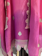 The Leaf Filigree — Crush Shimmer Suit with Cutwork Potli-pink purple ombre-detail