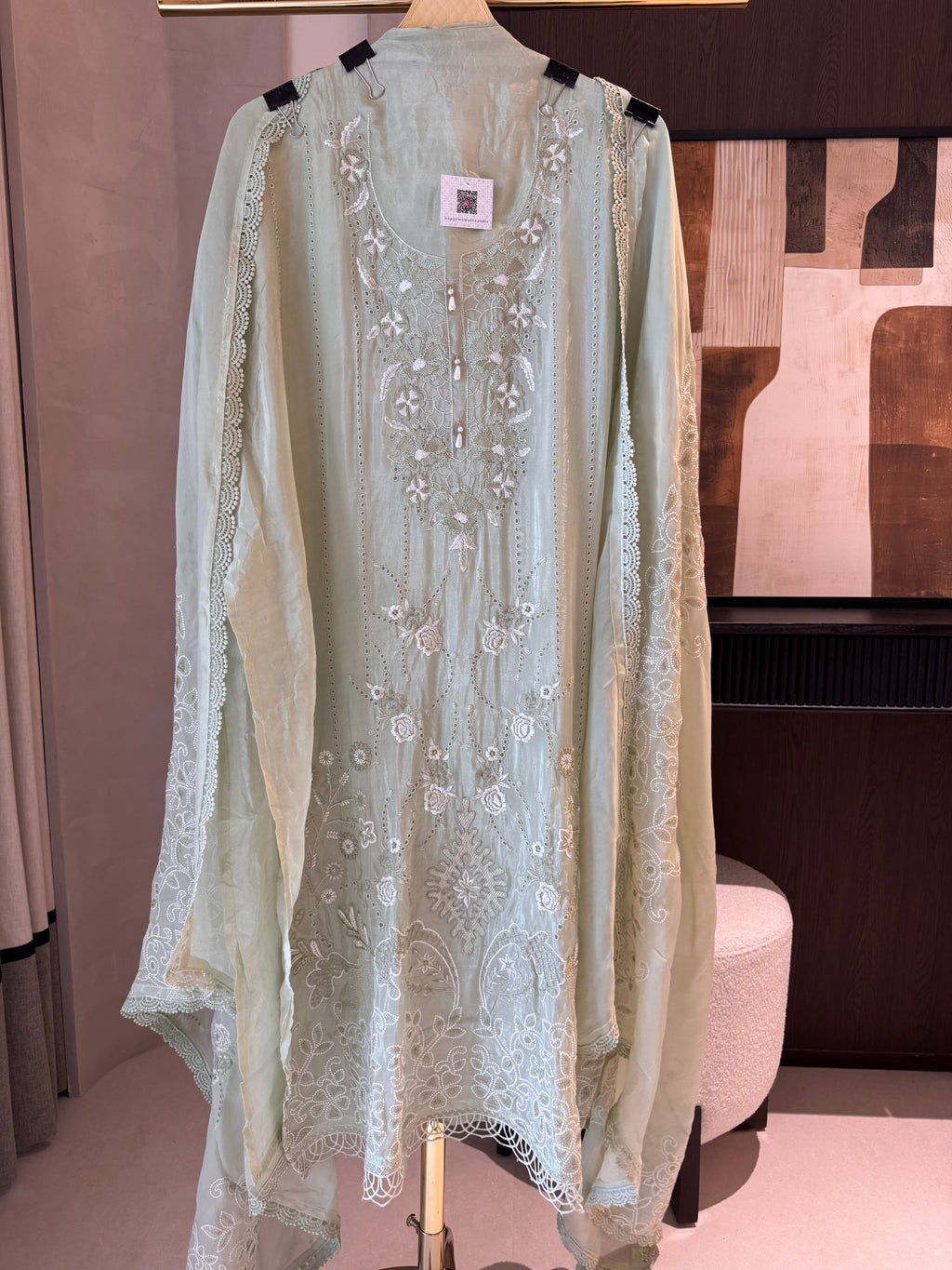 Meher — Glass Organza Suit with Thread Work & Dori Highlights-cerulean blue-front
