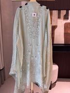 Meher — Glass Organza Suit with Thread Work & Dori Highlights-cerulean blue-front