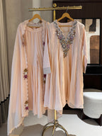 The Rosalie Bloom — Mul Peplum Kameez with Gharara-ivory-front