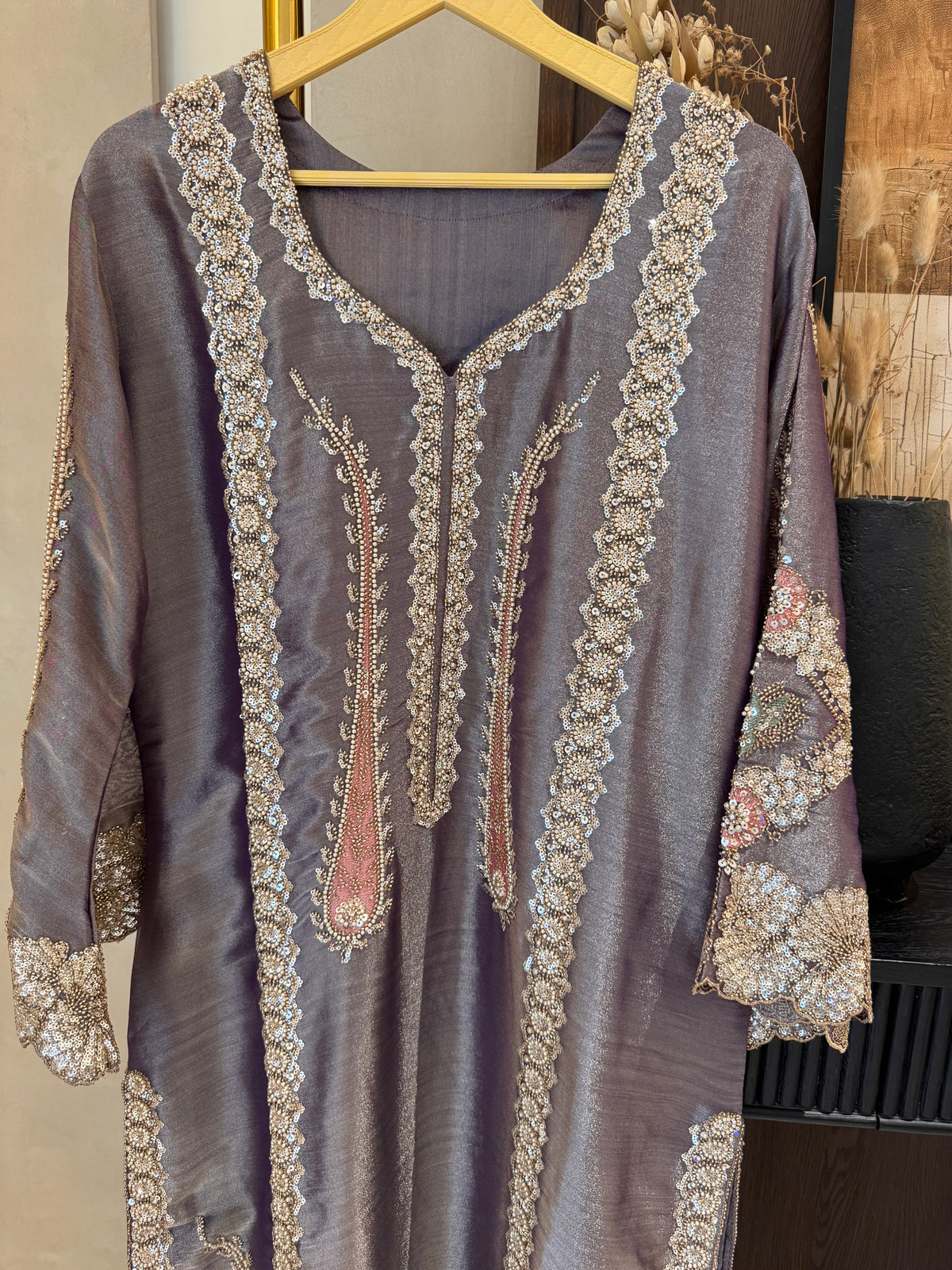 The Paisley Vine — Shimmer Tissue Suit with Bead Embroidery