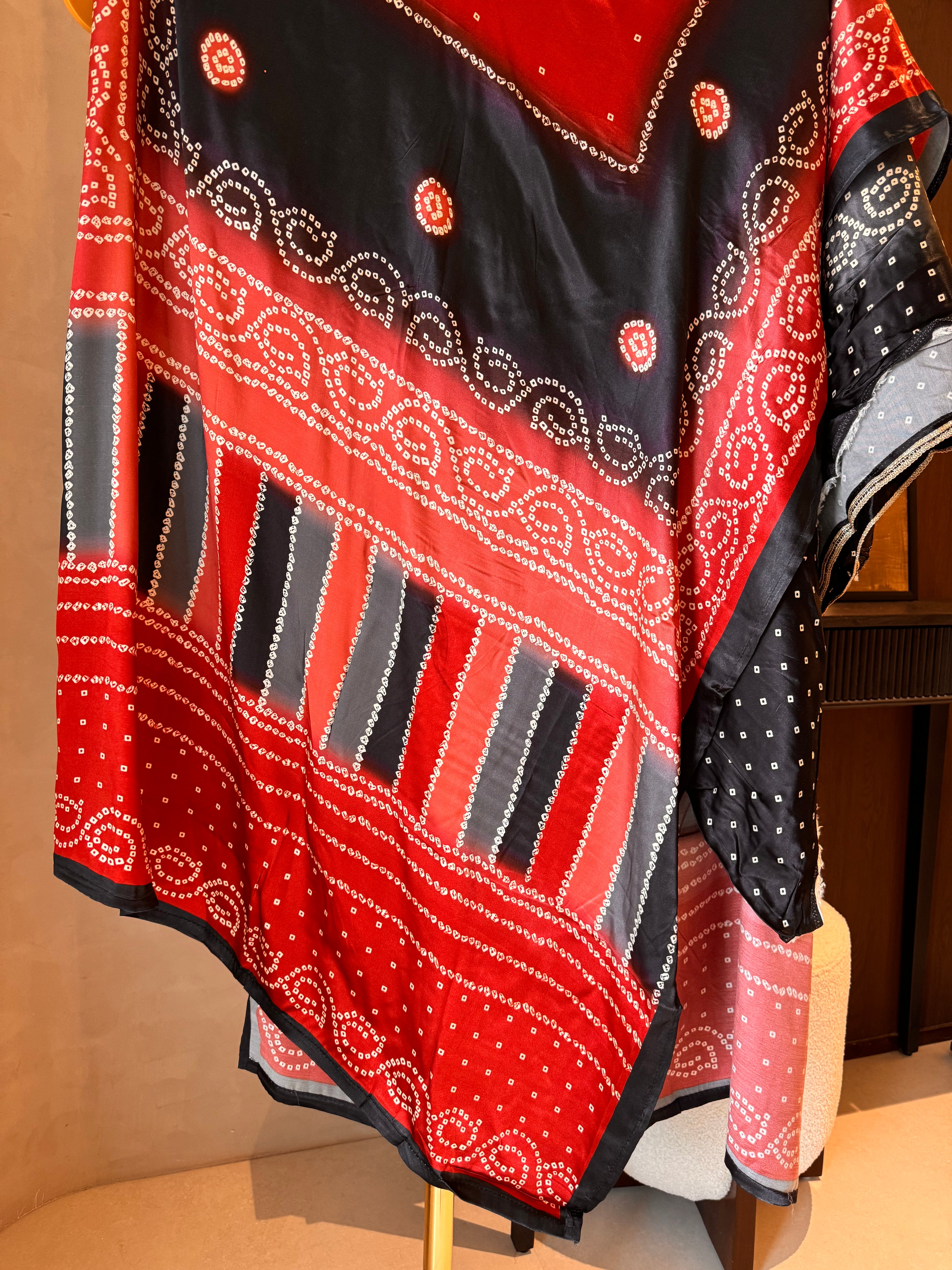 The Rang Bandhej — Gaji Silk Suit with Mirror Work- red to black dupatta 