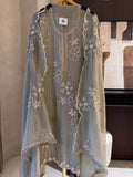 The Twilight Bling — Crush Shimmer Suit with Bead Work Scallops-sage green-front
