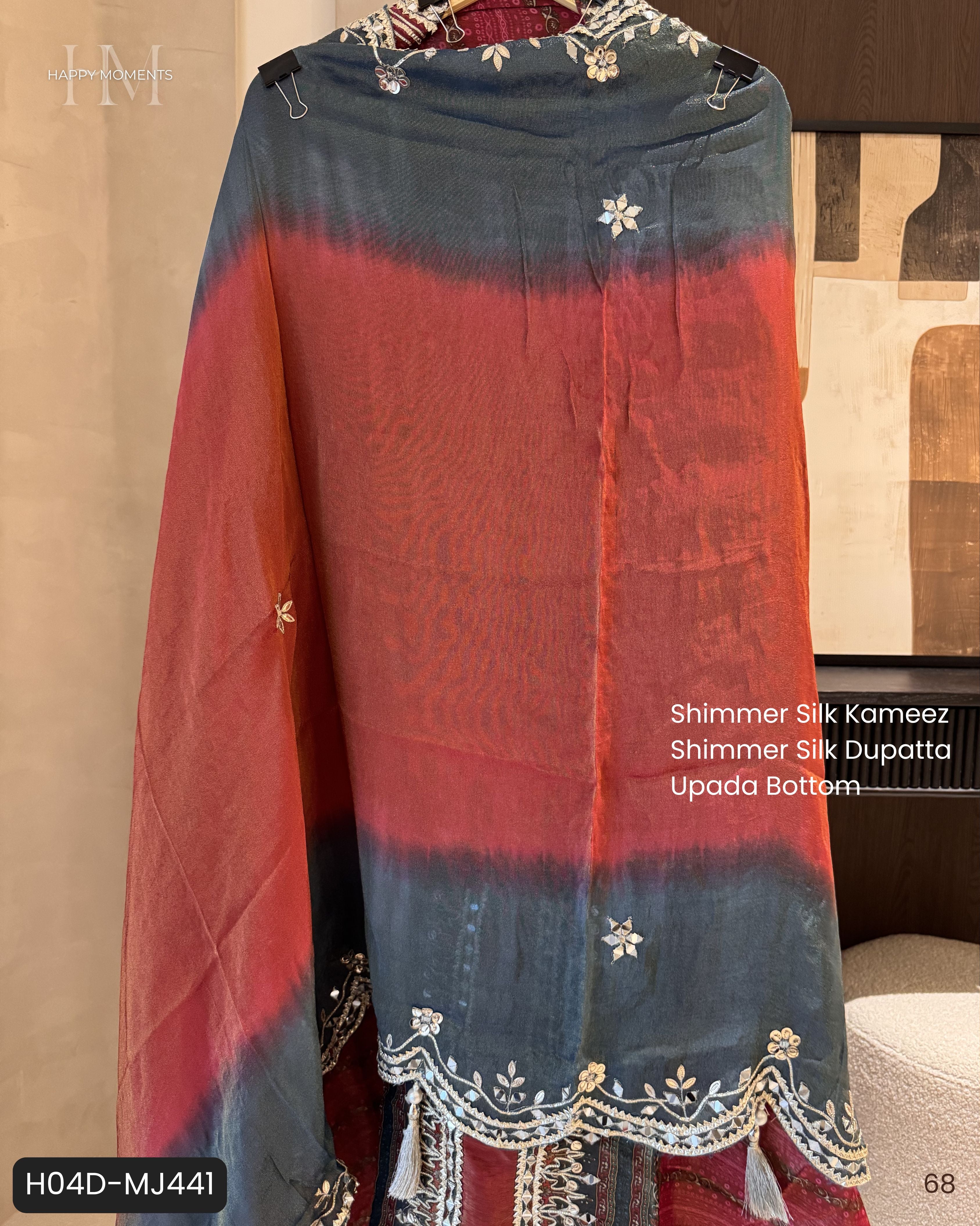 The Noor Aura — Shimmer Silk Suit with Gotta & Mirror Work- maroon dupatta 