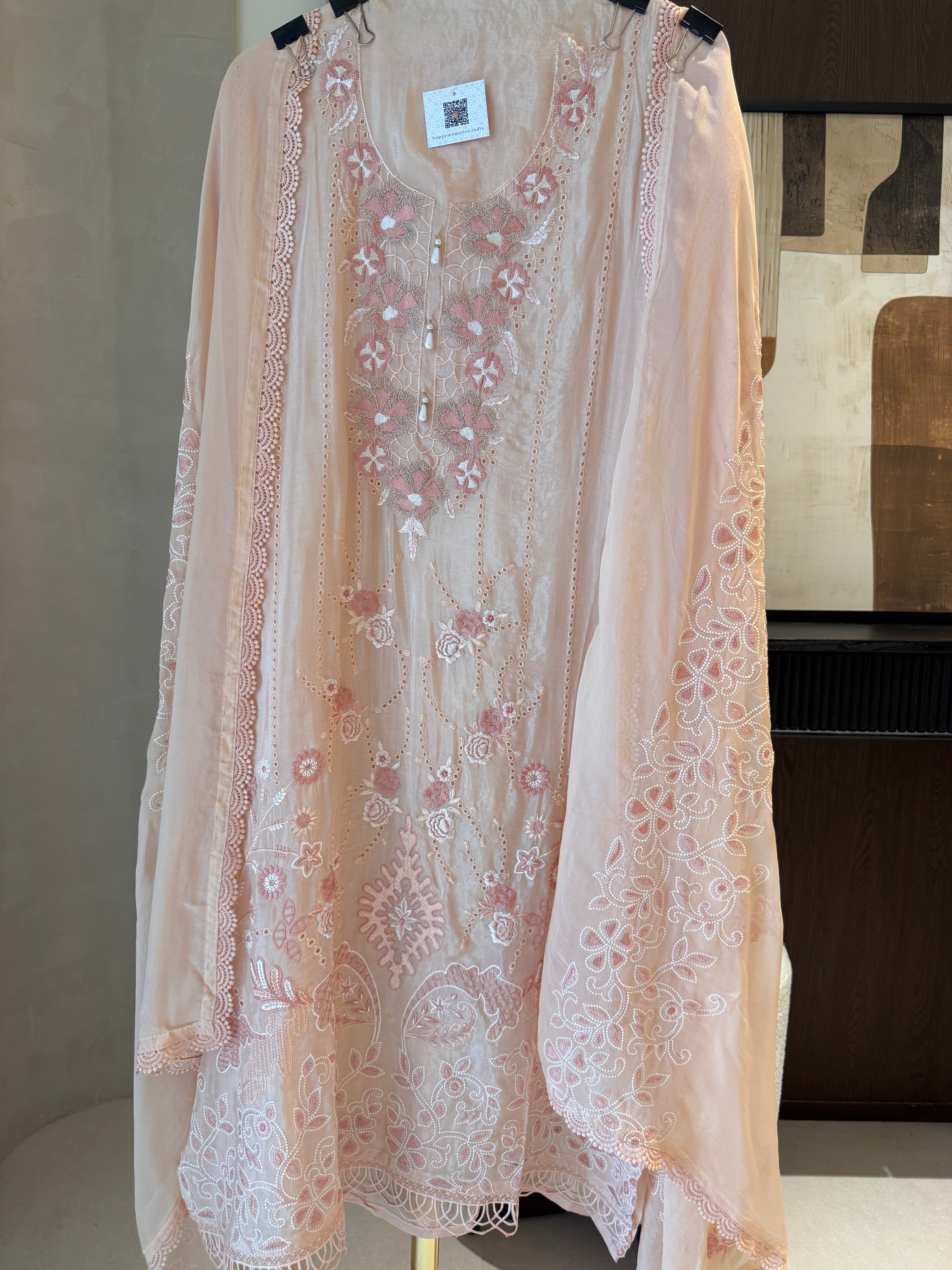 Meher — Glass Organza Suit with Thread Work & Dori Highlights-pink-front