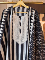 The Cassia Muse — Striped Muslin Suit with Dori Work-black-close up