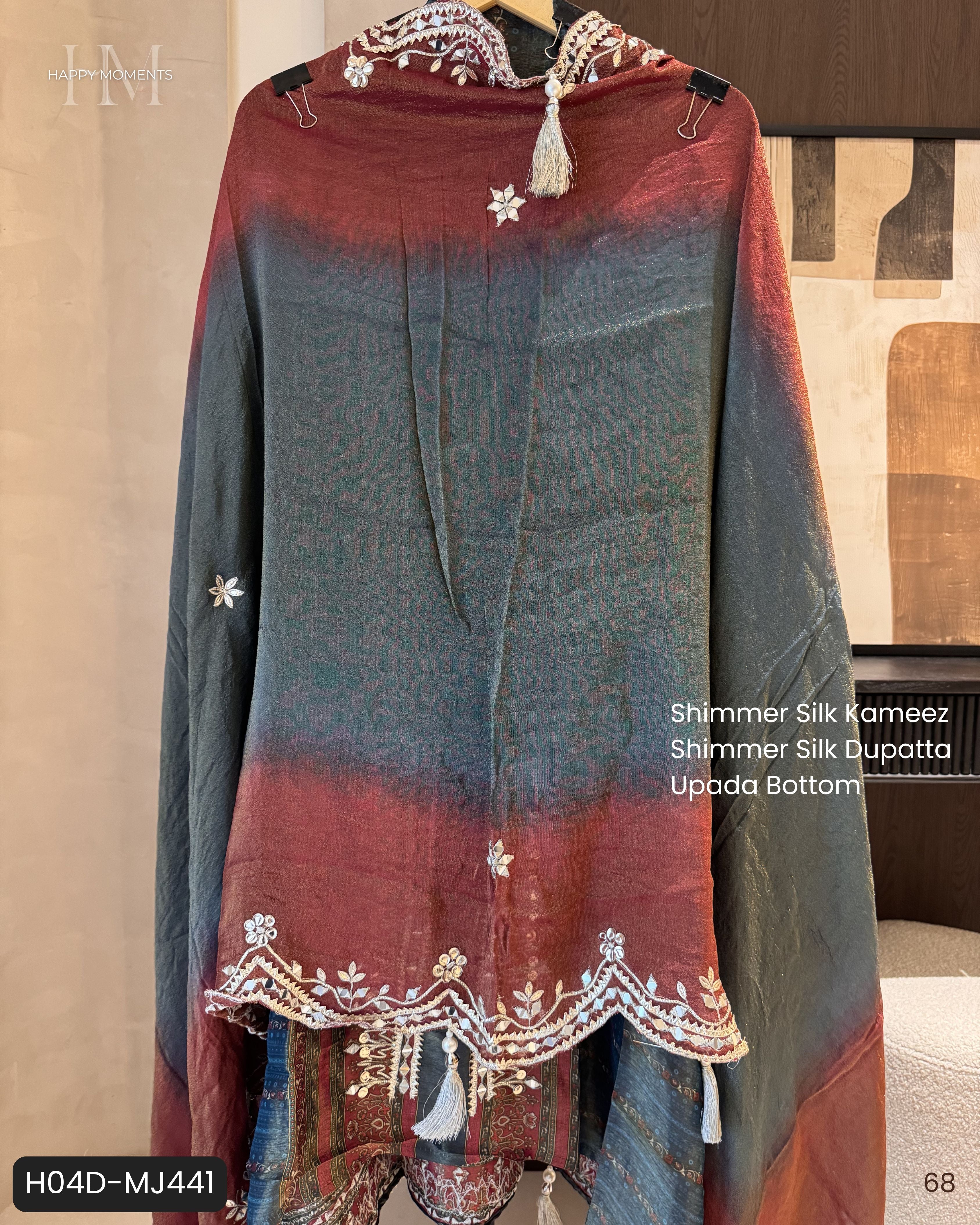 The Noor Aura — Shimmer Silk Suit with Gotta & Mirror Work- blue- dupatta 