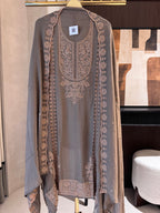 The Wren Bloom — Beadwork Embroidered Georgette Suit-ivory-front
