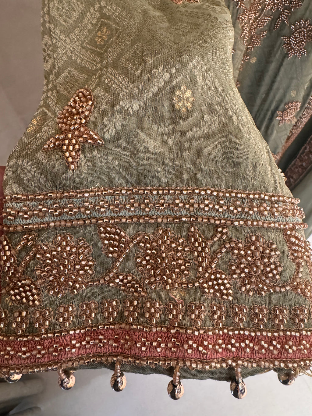 The Barfi Weave — Banarasi Set with Bead Work