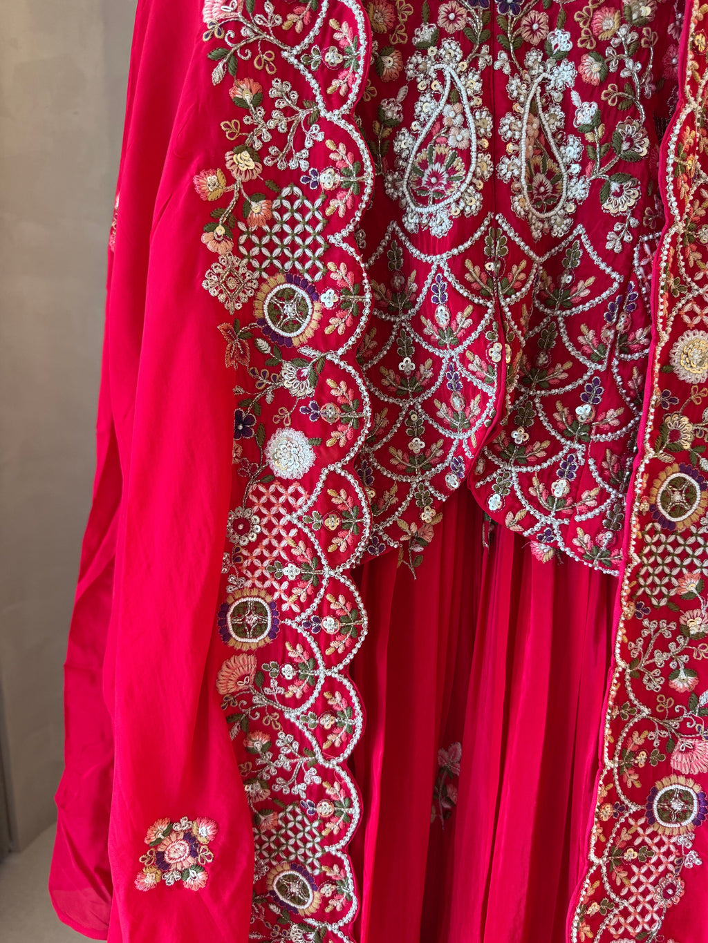 The Seraphine Bloom — Indowestern Cape Set with Zardosi Embroidery-rust-close up