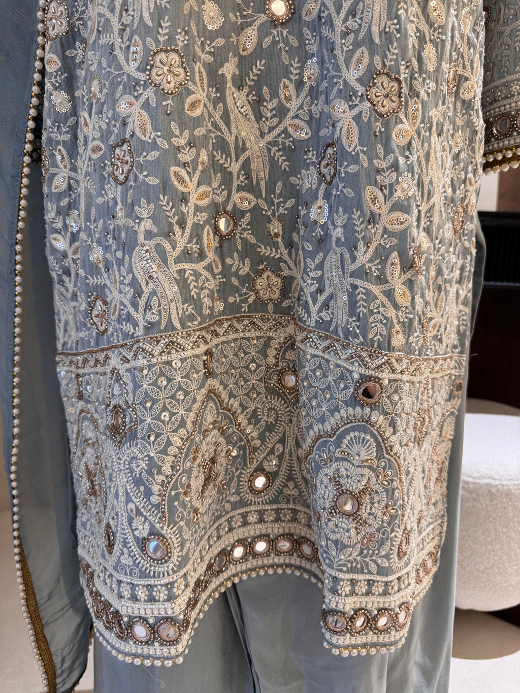 The Awadh Aura — Shimmer Silk Set with Lucknowi Work