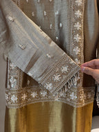 The Gilded Muse — Shimmer Tissue Top & Pant Set with Zardosi-golden camel-back