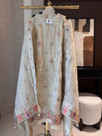 Cartier — Shimmer Tissue Suit with Banarasi Weaving & Beadwork-ivory-front