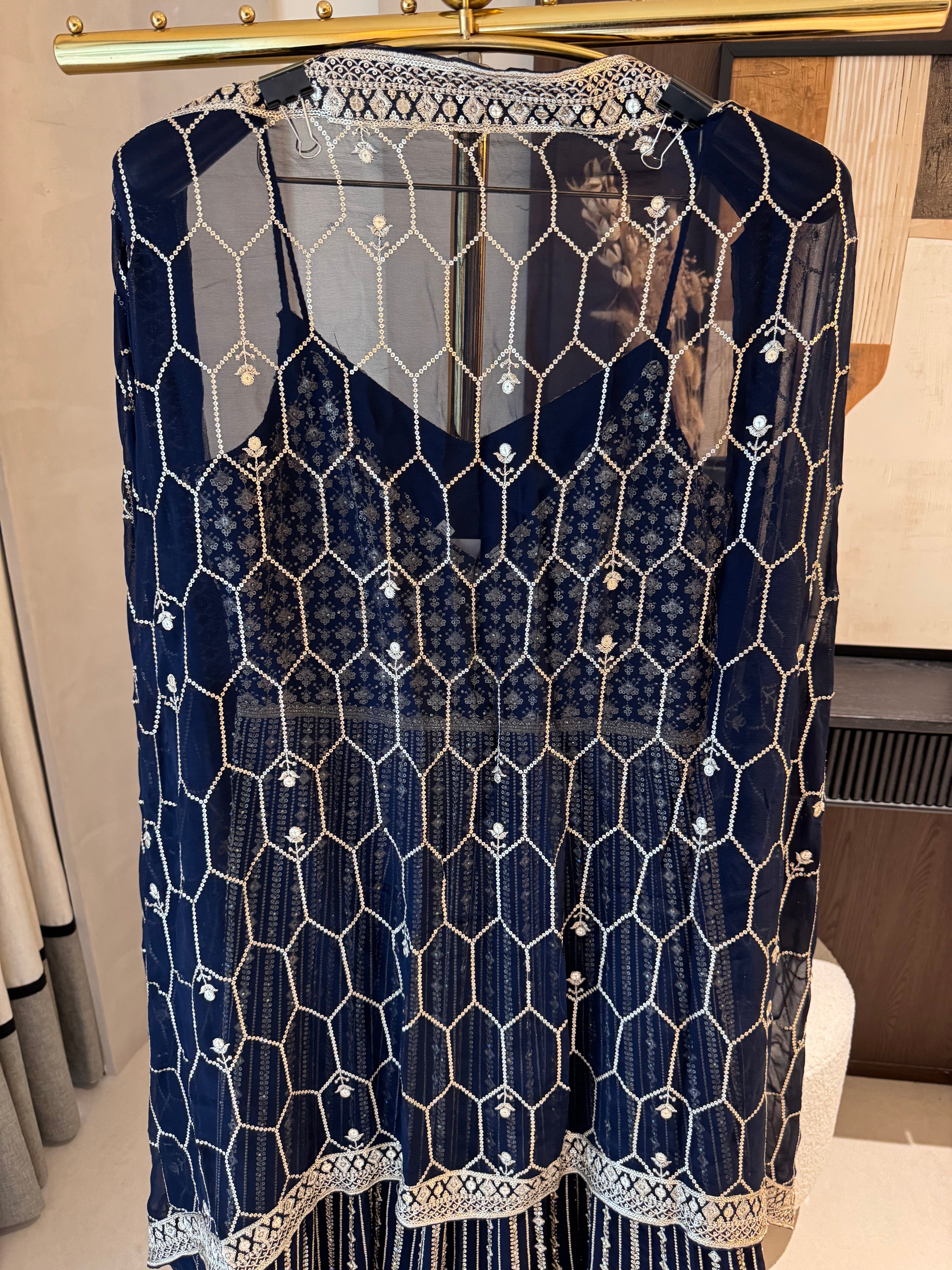 The Noir Rêverie — Georgette Gown with Zari Embroidery & Swarovski-navy-detail