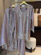 The Elysian Charm — Shimmer Silk Palazzo Suit with Tassel Detail-pista-close up