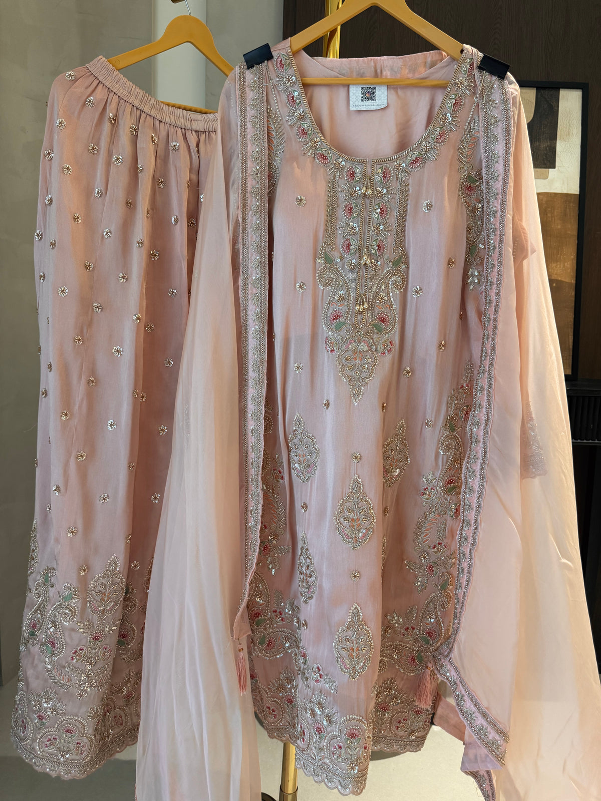 The Meena Aura — Shimmer Silk Set with Thread & Bead Work
