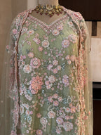 The Petal Veil — Net Set with 3D Floral Embroidery