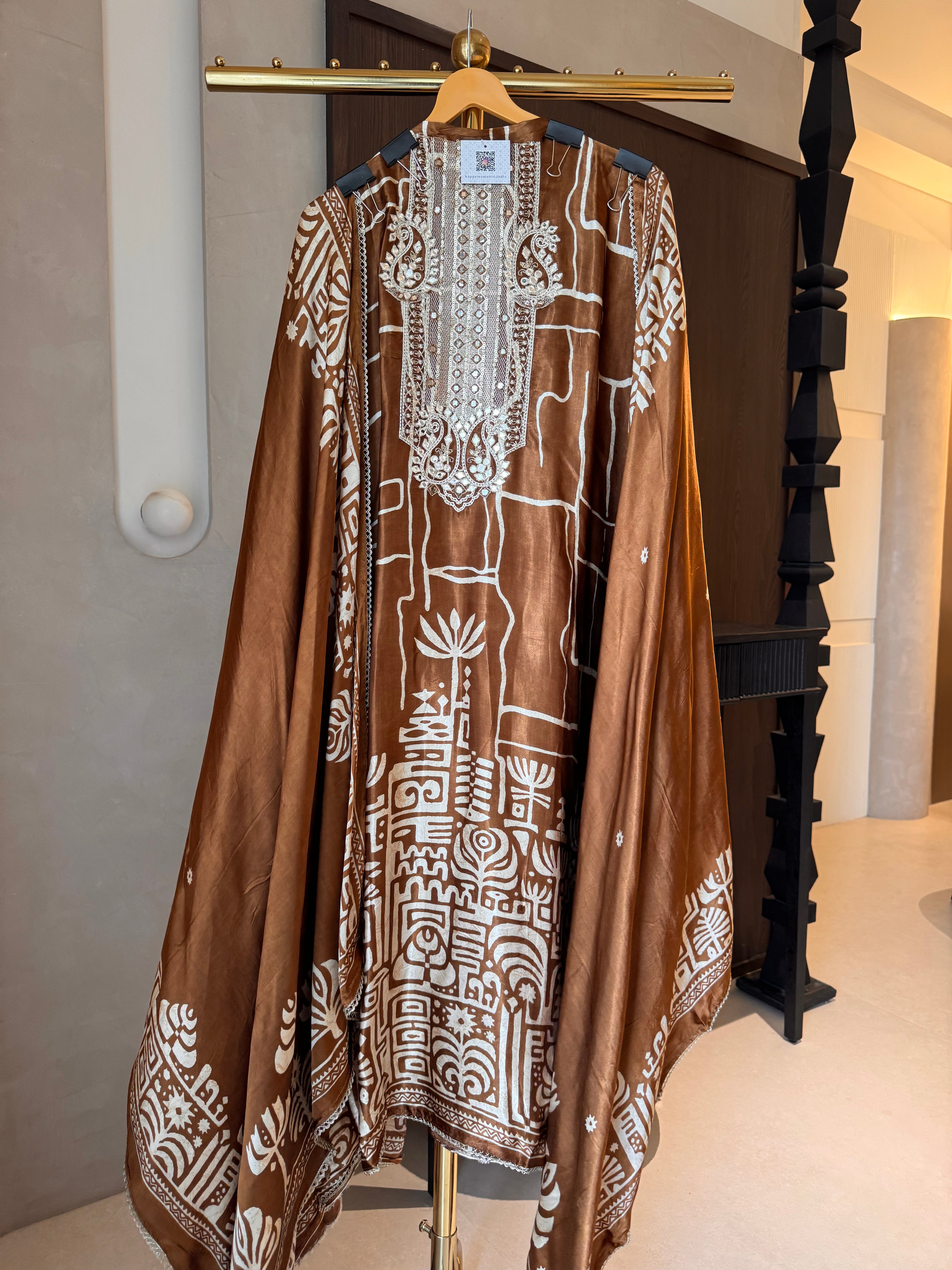 The Tribal Tapestry — Gaji Silk Suit with Abhla Work-brown front