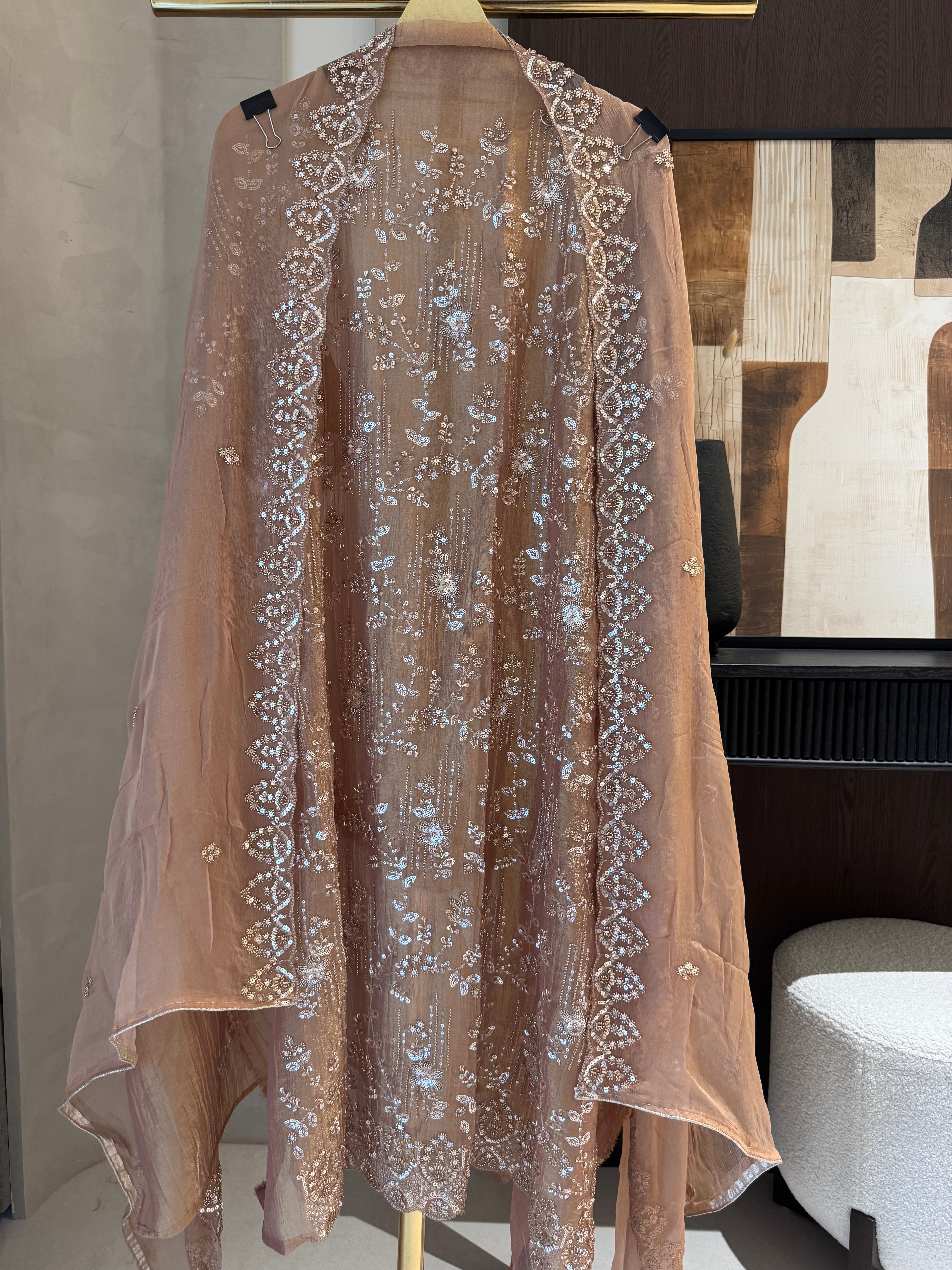 The Amara Bloom — Crush Shimmer Suit with Heavy Beadwork-rose taupe-front
