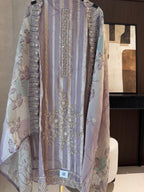 Sanjhi — Shimmer Tissue Suit with Digital Print Organza Dupatta-peach-front