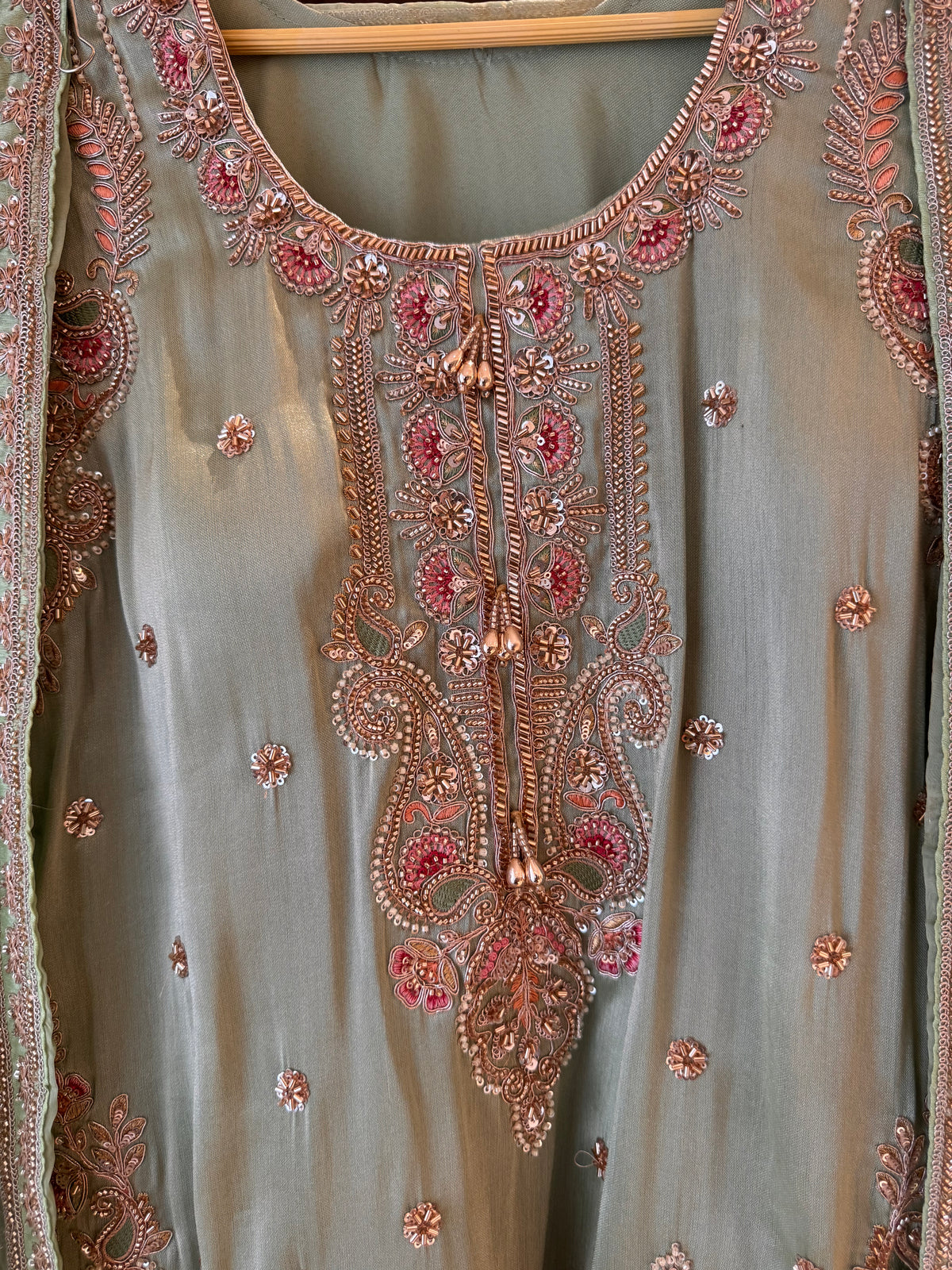 The Meena Aura — Shimmer Silk Set with Thread & Bead Work
