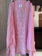 Meher — Glass Organza Suit with Thread Work & Dori Highlights-peach-front