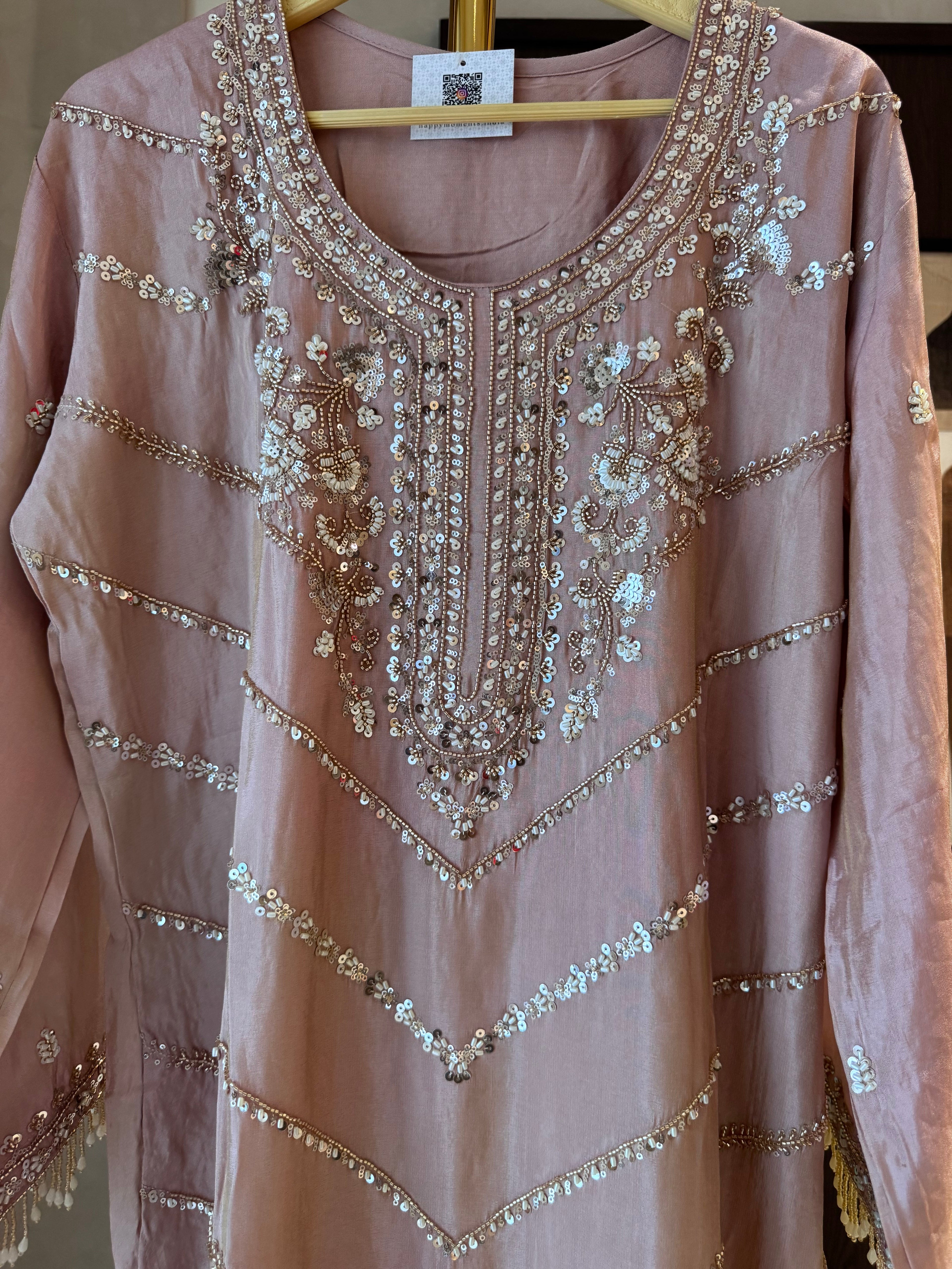 The Elysian Charm — Shimmer Silk Palazzo Suit with Tassel Detail-lilac-front