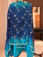 The Rang Bloom — Silk Suit with Handwork & Shaded Chinnon Dupatta-teal- dupatta 