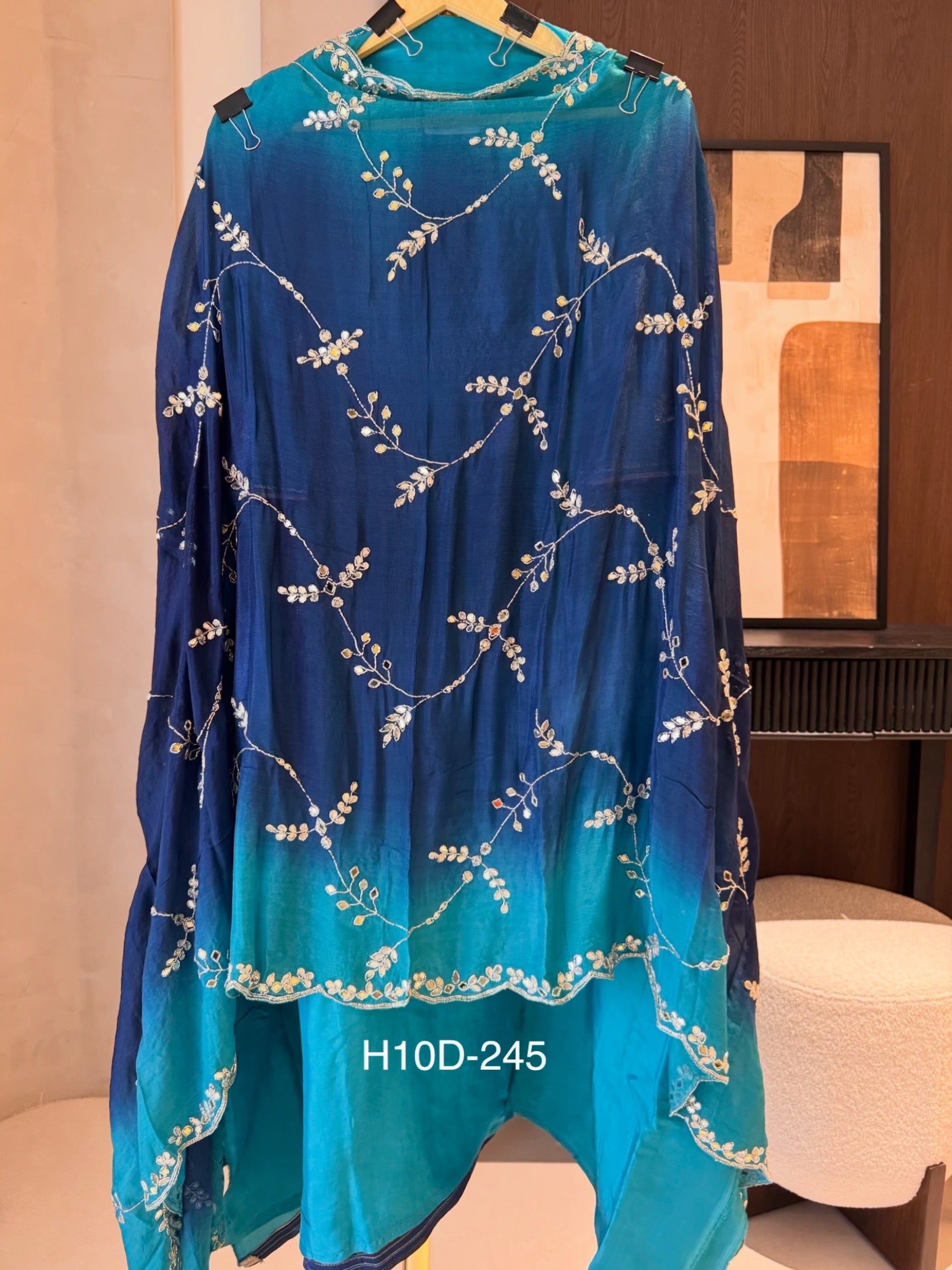 The Rang Bloom — Silk Suit with Handwork & Shaded Chinnon Dupatta-teal- dupatta 