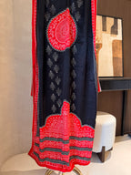 The Kaanch Bandhej — Gaji Silk Suit with Mirror Work-red black -dupatta 