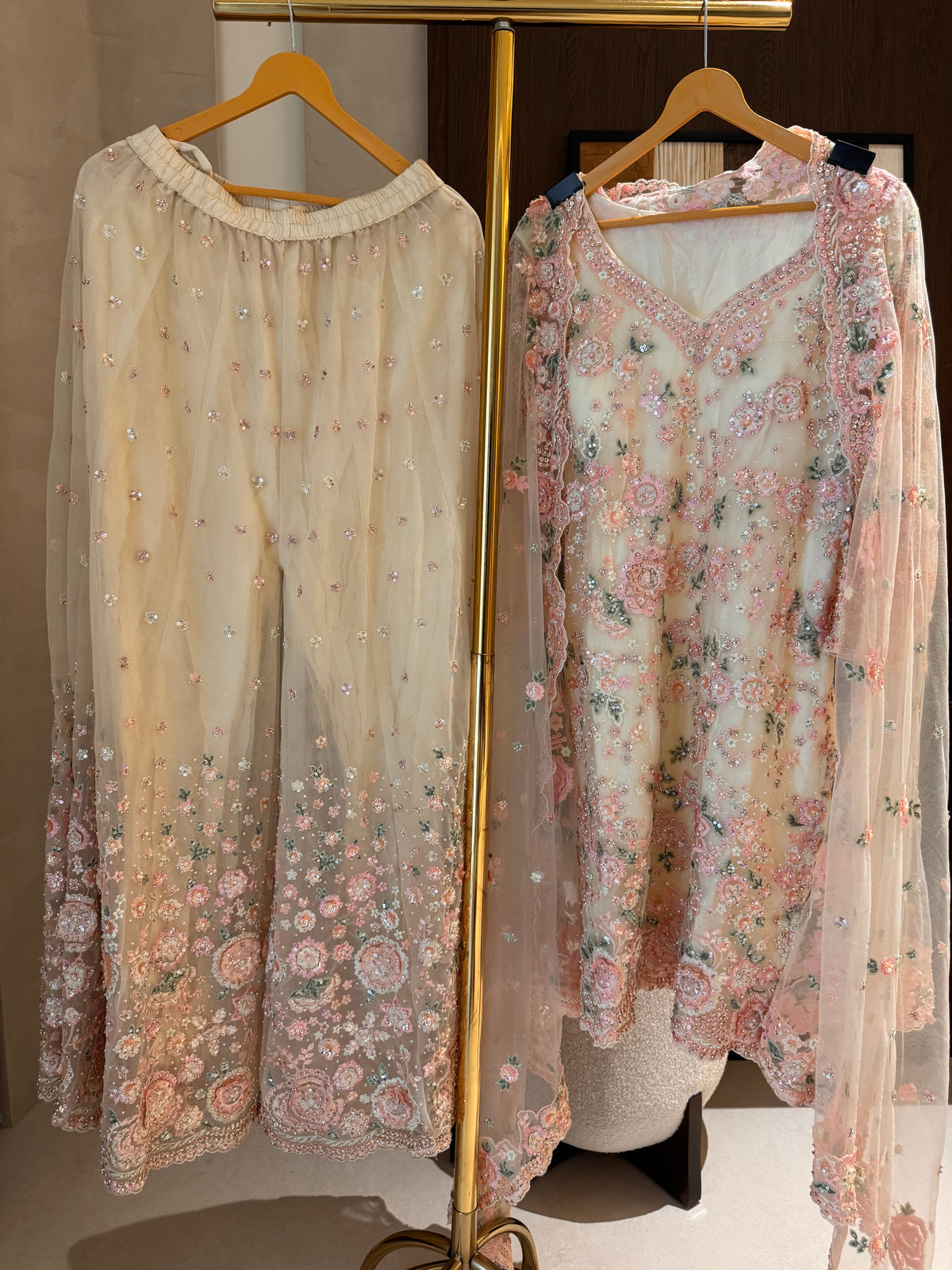 The Petal Veil — Net Set with 3D Floral Embroidery