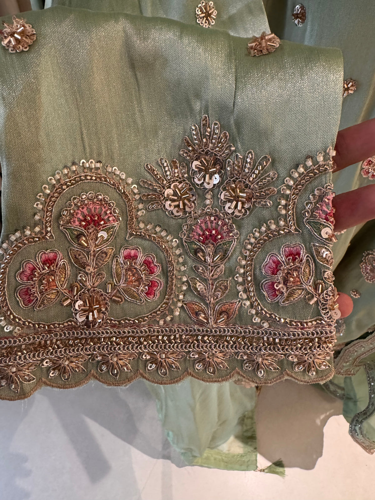 The Meena Aura — Shimmer Silk Set with Thread & Bead Work