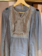 Kavya — Jamdhani Suit Set with Zardosi Highlights-peach-close up