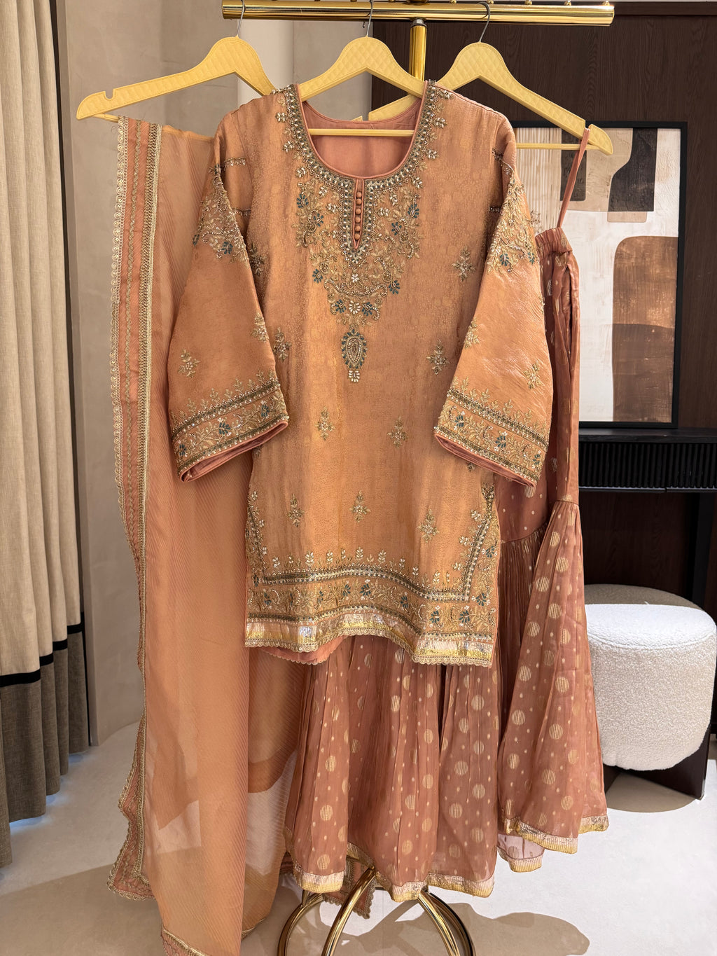 The Gharara Edit Vol. 01 — Banarasi Silk Set with Zardosi Work-peach front