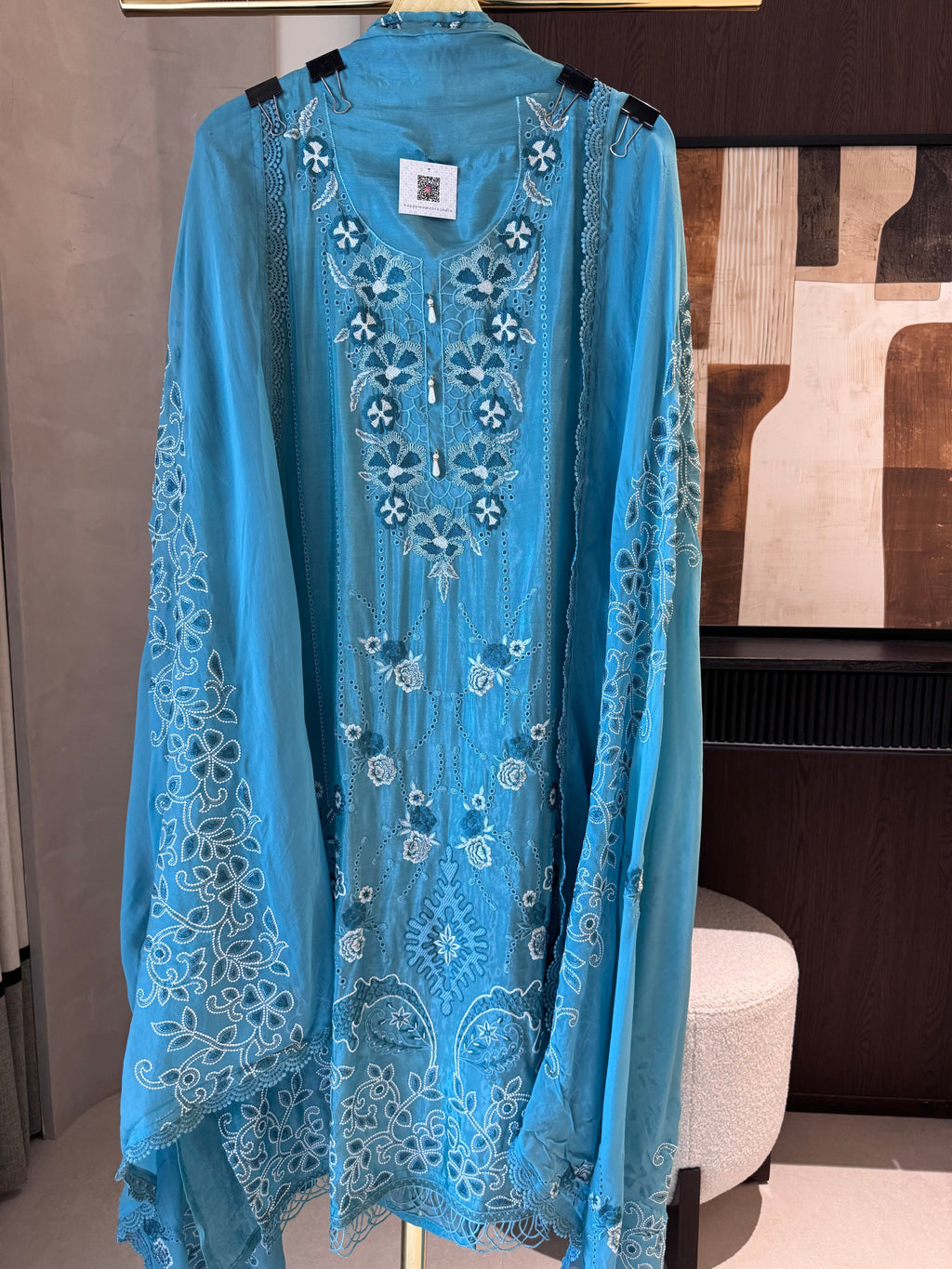Meher — Glass Organza Suit with Thread Work & Dori Highlights-pista-close up