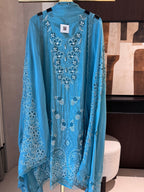 Meher — Glass Organza Suit with Thread Work & Dori Highlights-pista-close up