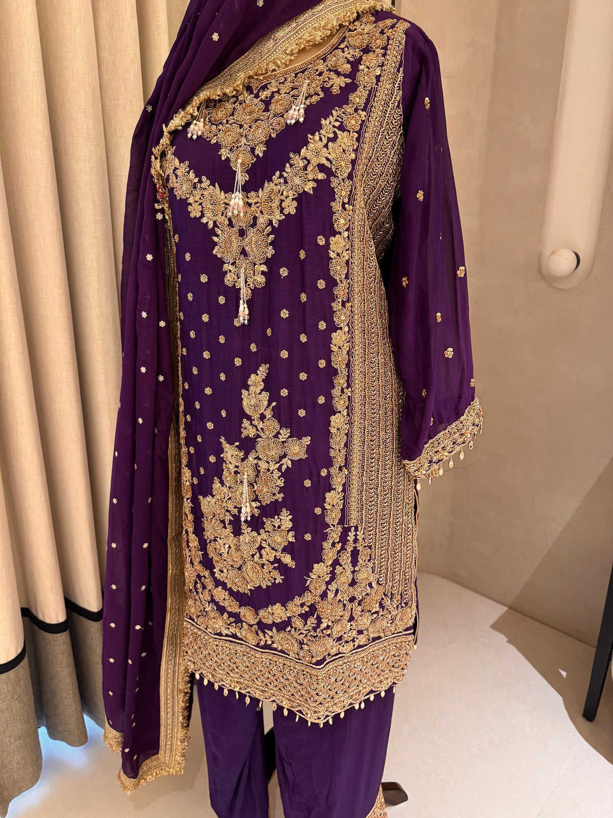 The Farshi Bloom — Satin Organza Set with Zari & Bead Work