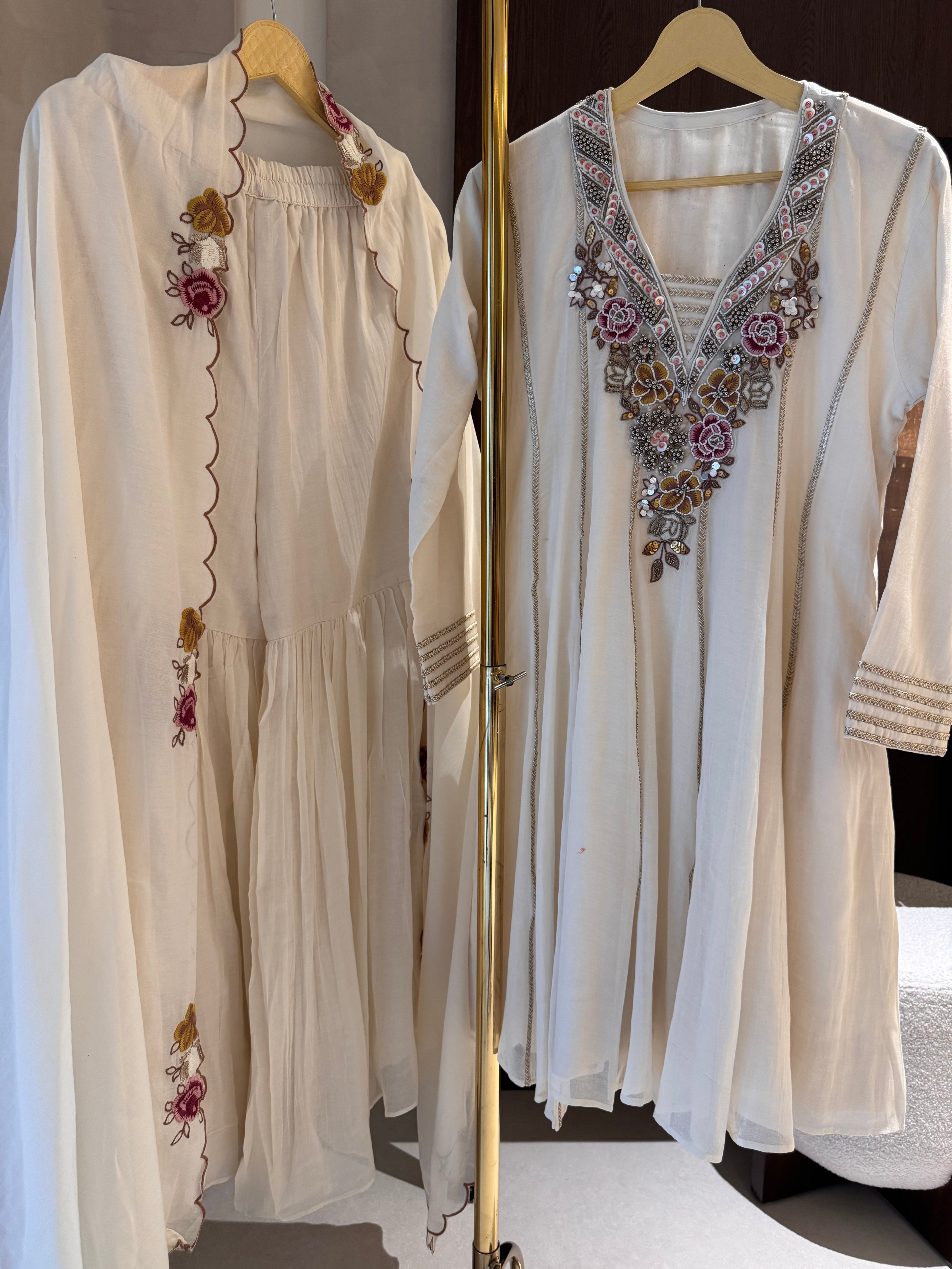The Rosalie Bloom — Mul Peplum Kameez with Gharara-dusty rose-front