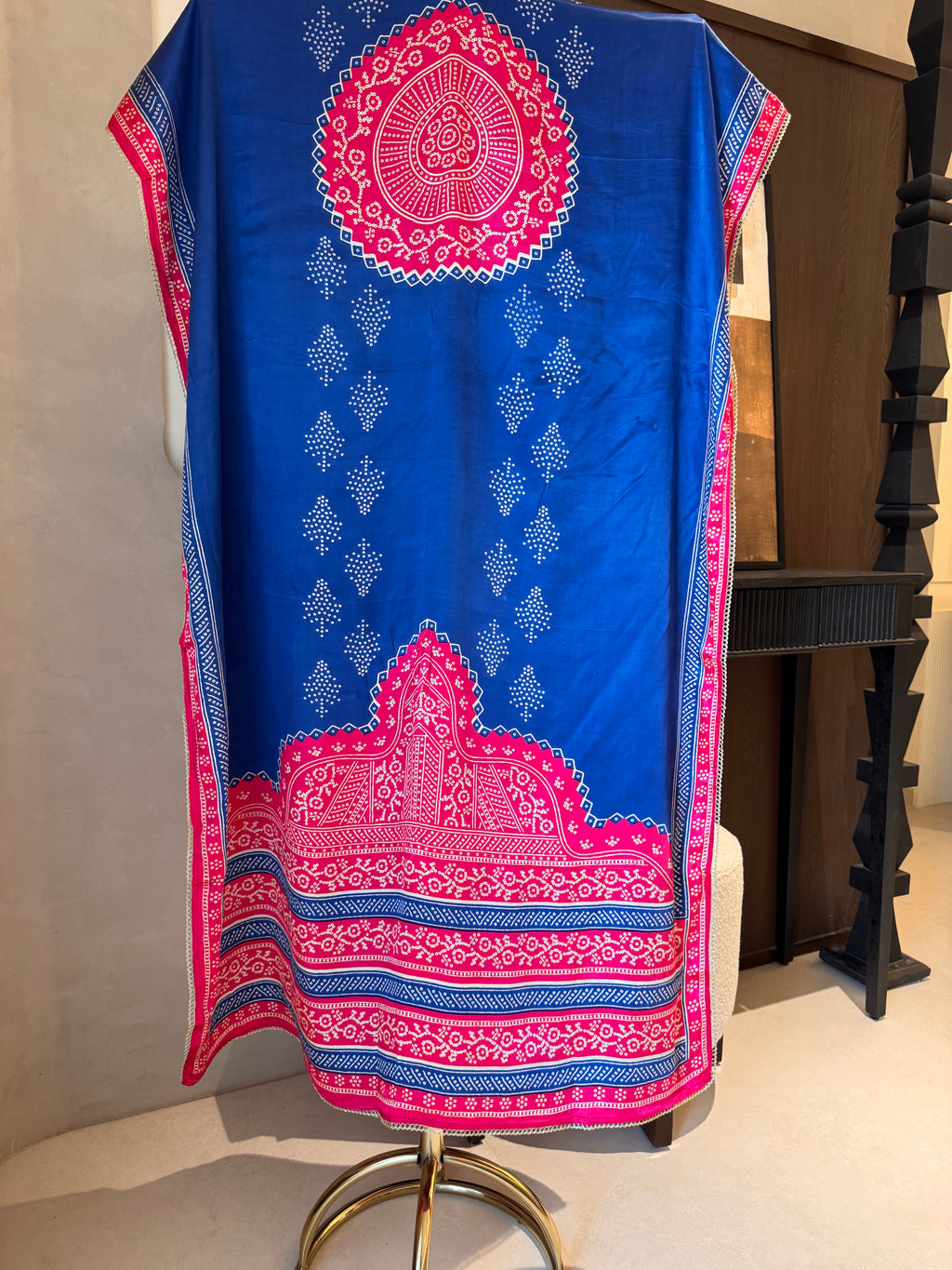 The Kaanch Bandhej — Gaji Silk Suit with Mirror Work-pink blue-dupatta 