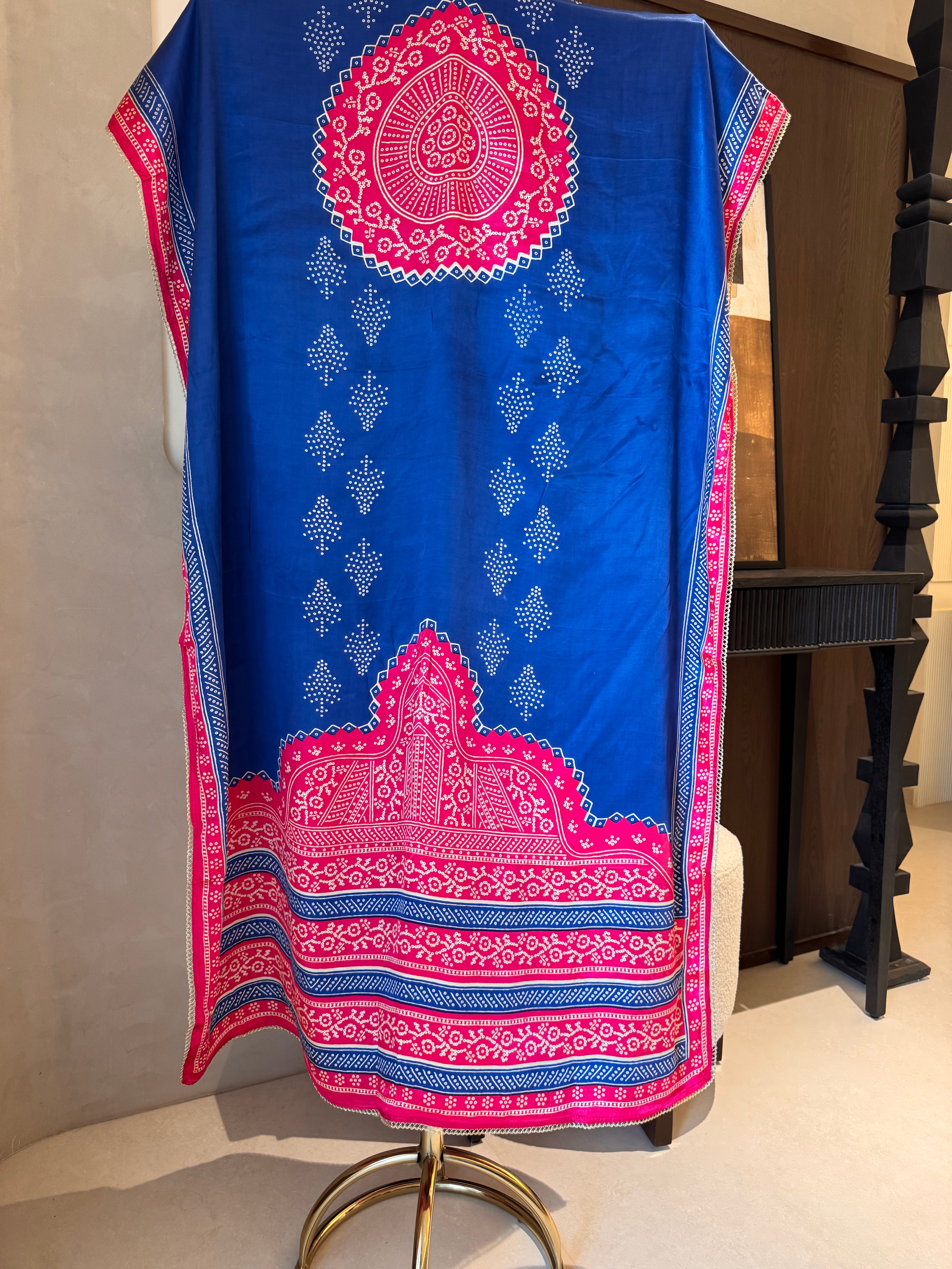 The Kaanch Bandhej — Gaji Silk Suit with Mirror Work-pink blue-dupatta 