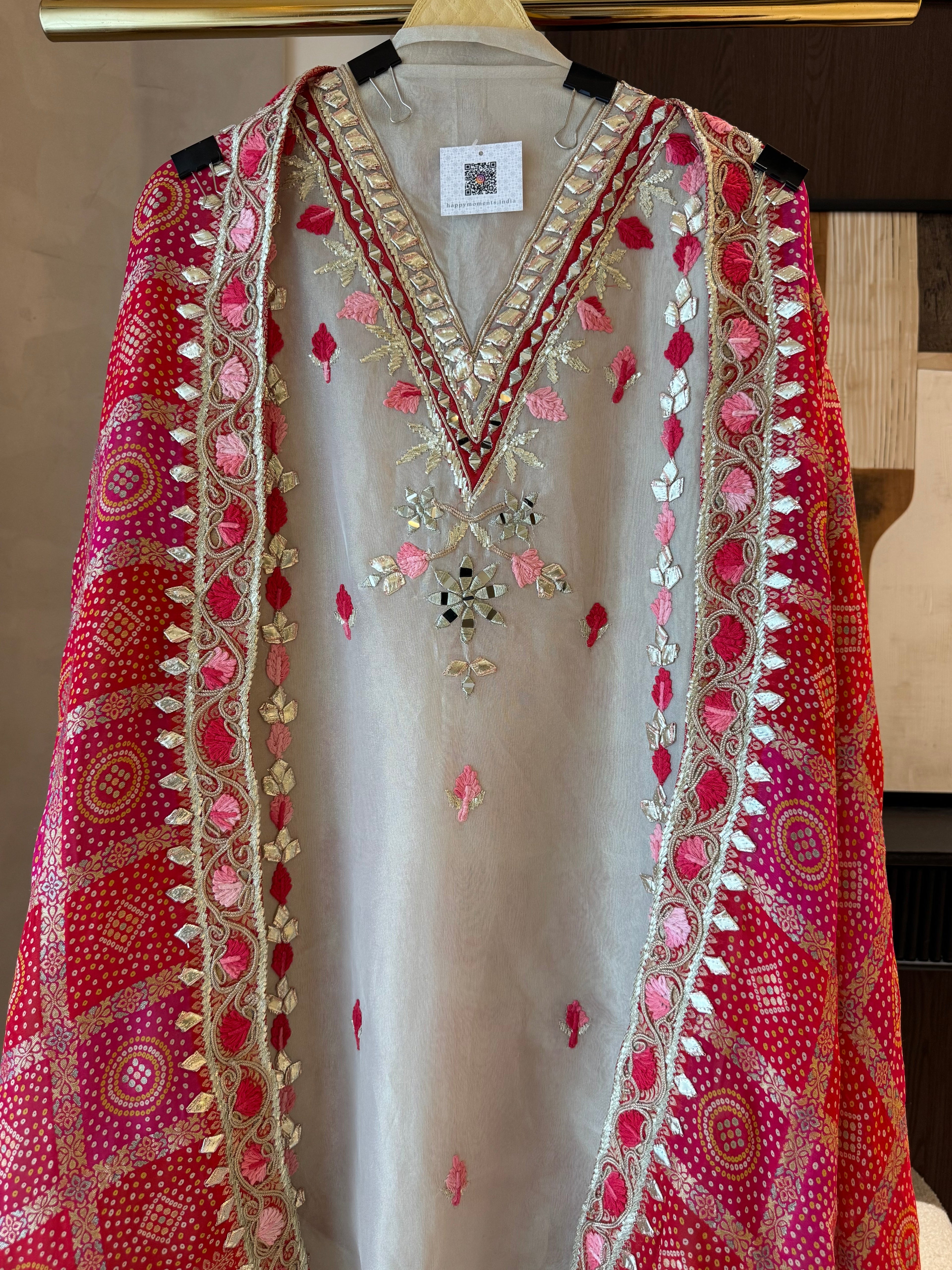 The Rang Aura — Shimmer Silk Suit with Bandhani Banarasi Dupatta-green-dupatta