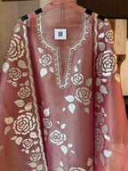 Aaliya — Shimmer Tissue Suit with Gota Work-rose gold-close up
